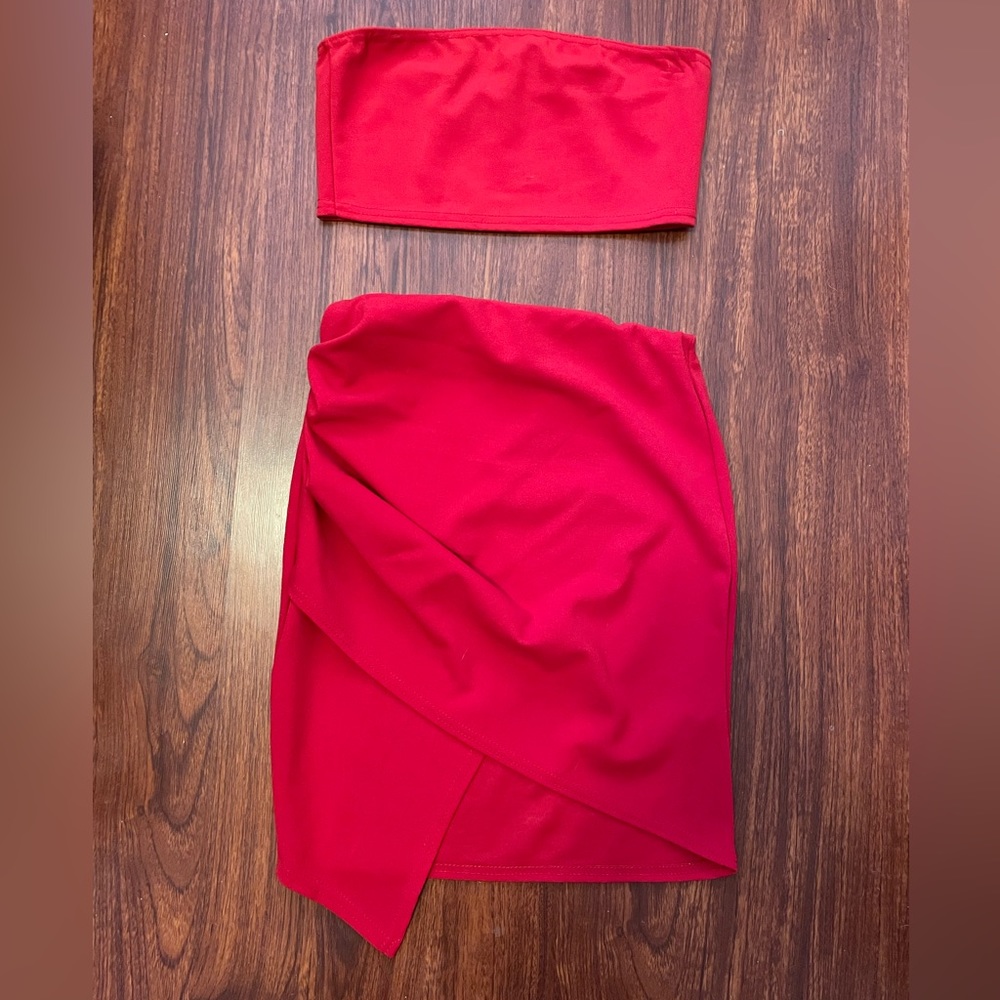 Red 2 piece set: top and skirt